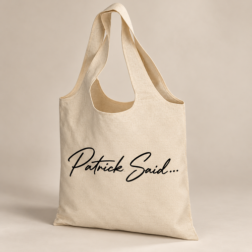 Proposed black Patrick Said wordmark on a natural cotton tote