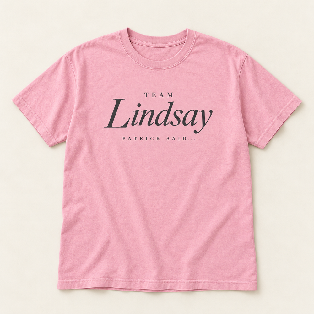 Team Lindsay — Women's Relaxed Tee in Comfort Colors Blossom — front design mockup
