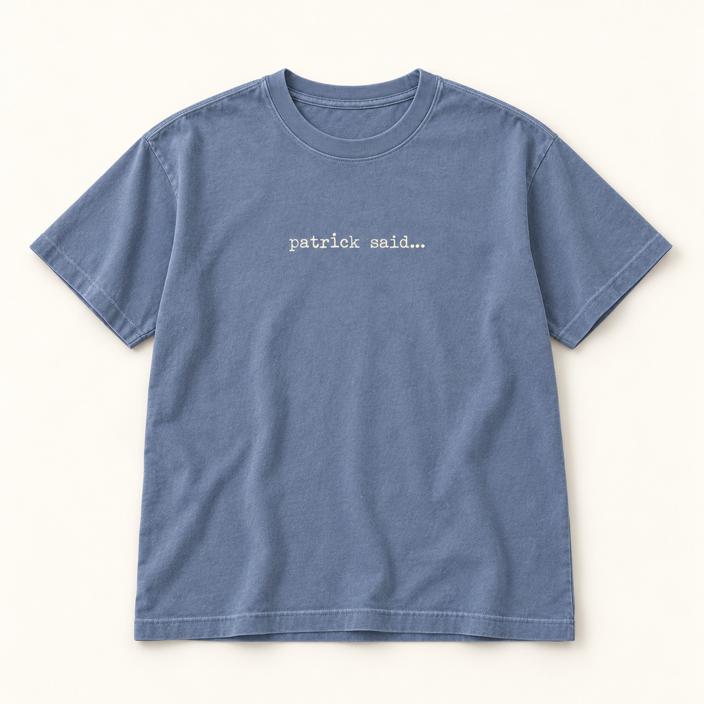 Petite Typewriter — Women's Relaxed Tee in Comfort Colors Blue Jean — front design mockup
